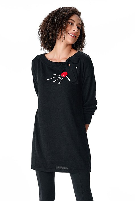 Heart embroidery merino wool blend sweater dress