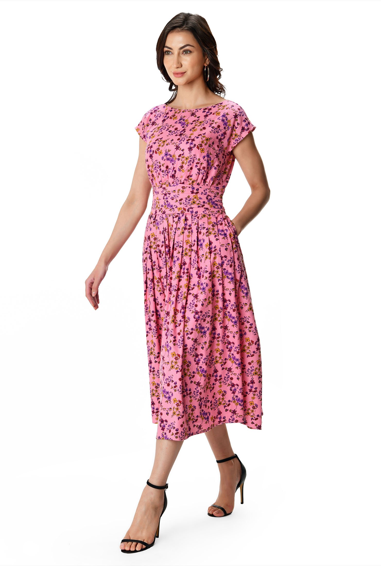 Shop Floral print cotton pleated empire dress | eShakti