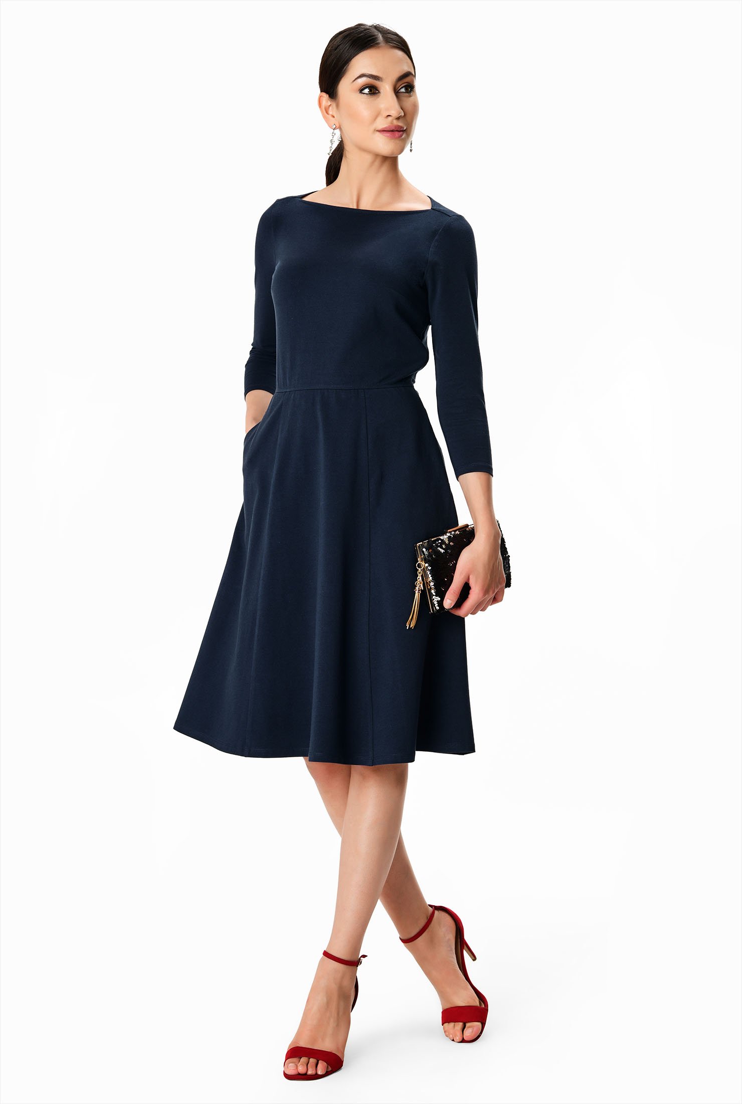 Shop Cotton jersey knit fitandflare dress eShakti