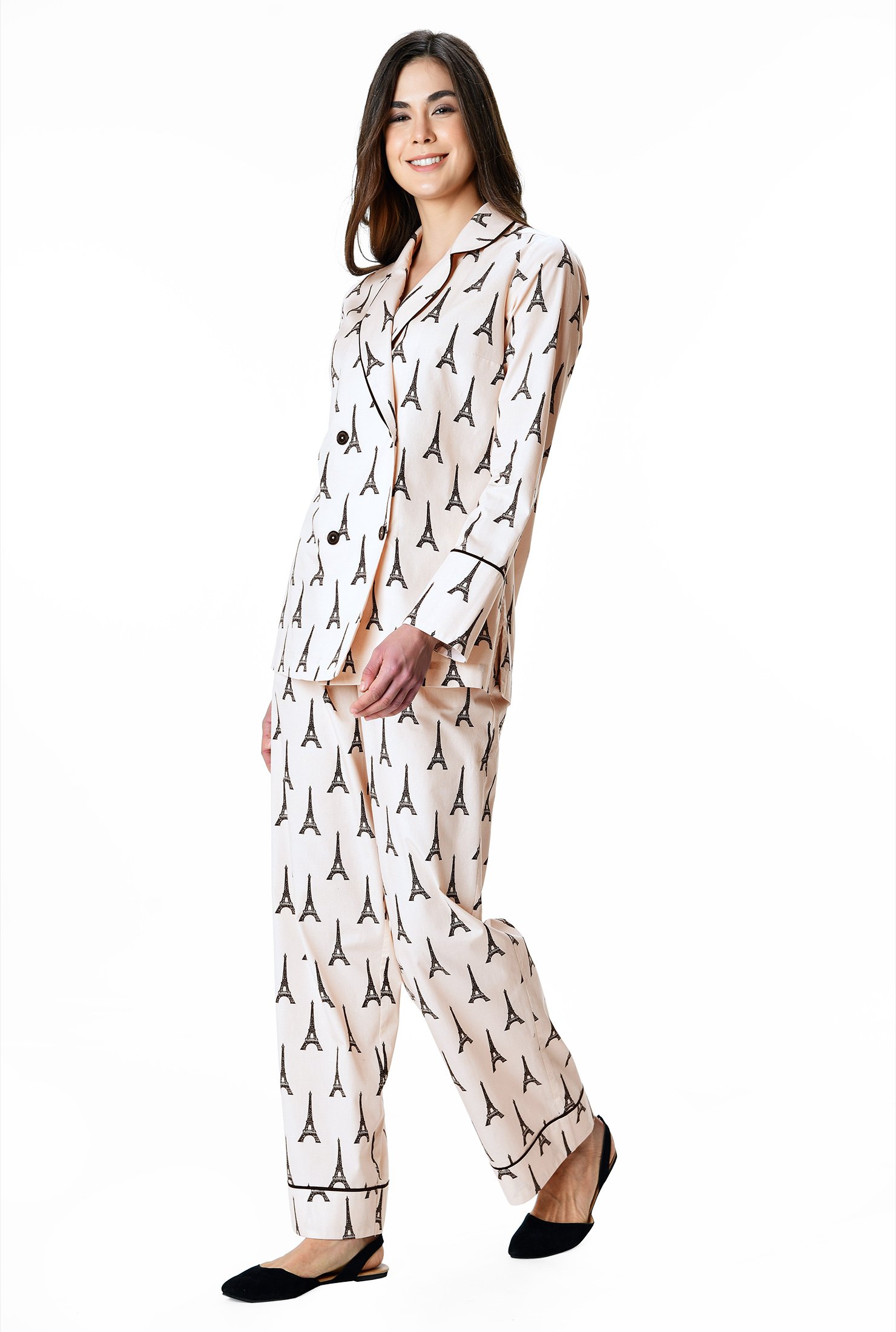 Shop Eiffel tower print cotton poplin pajamas | eShakti