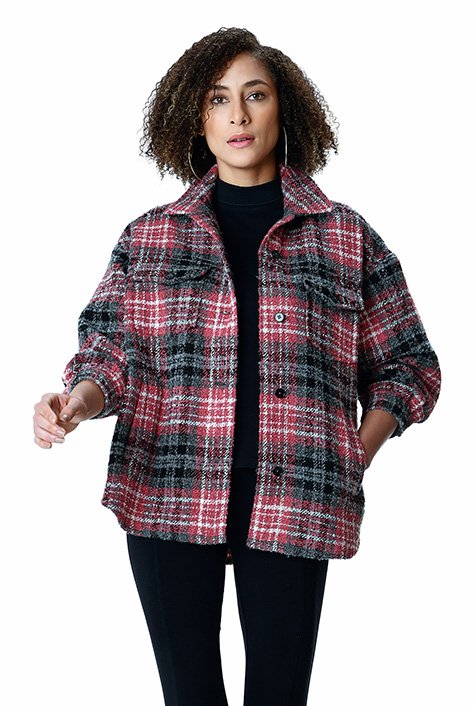 Boucle tweed plaid oversize shirt