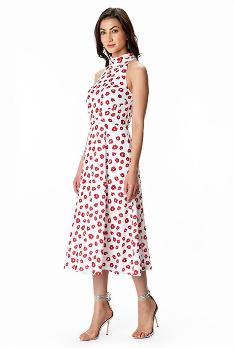 Shop Lip print crepe halter neck dress | eShakti