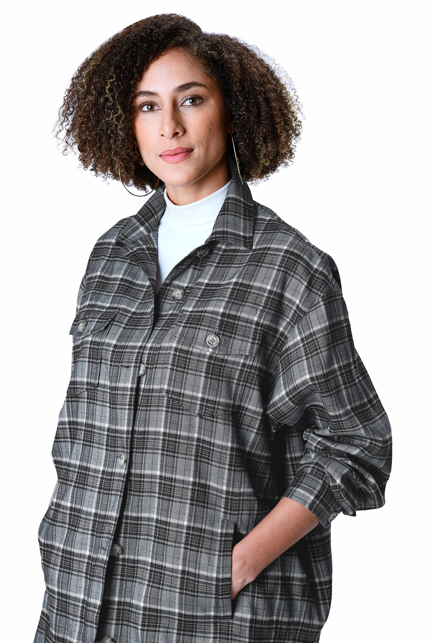 Shop Twill plaid oversize shirt eShakti