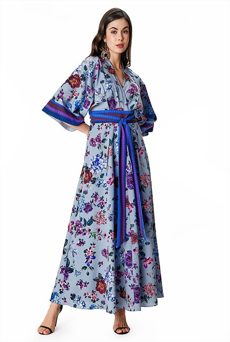 Shop Floral print crepe sash tie kaftan | eShakti