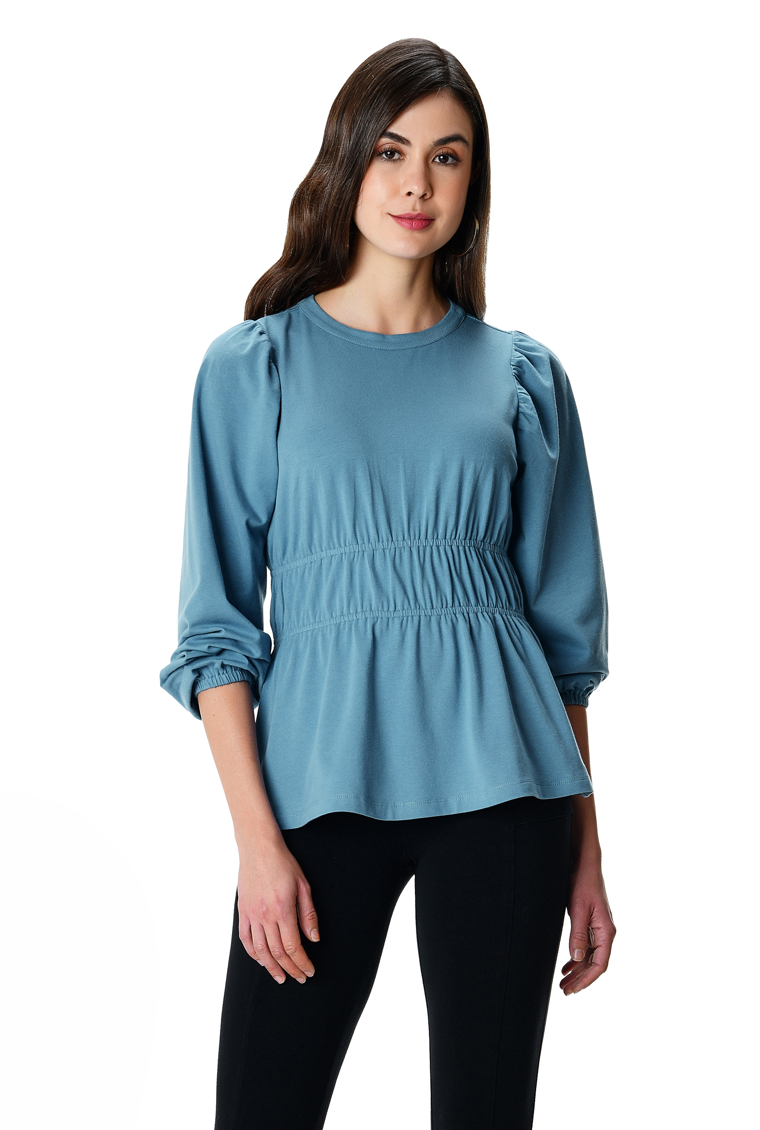 Shop Cotton jersey elastic waist blouse eShakti
