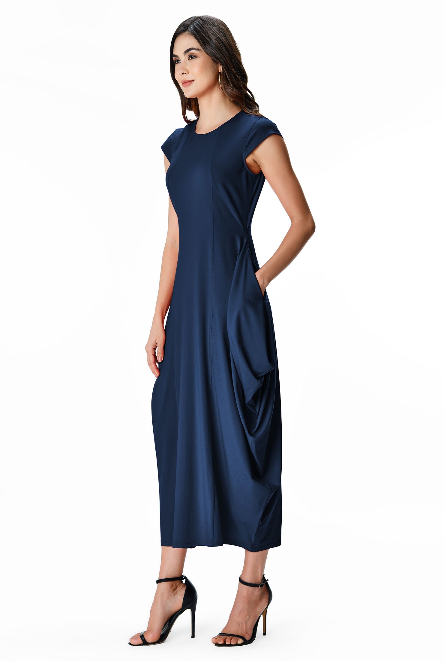 Shop Cotton jersey knit draped hem dress | eShakti