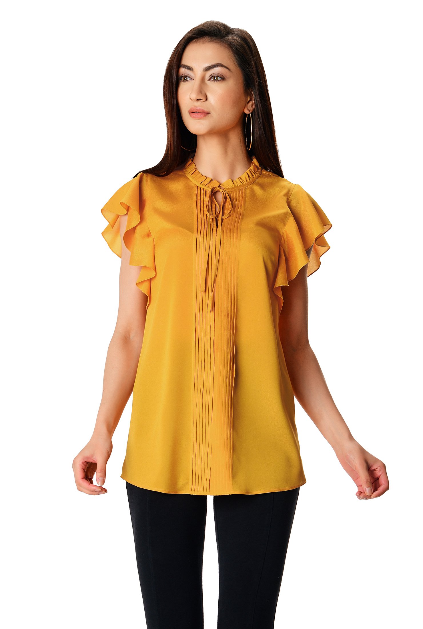 Shop Flutter sleeve pintuck pleat crepe blouse | eShakti