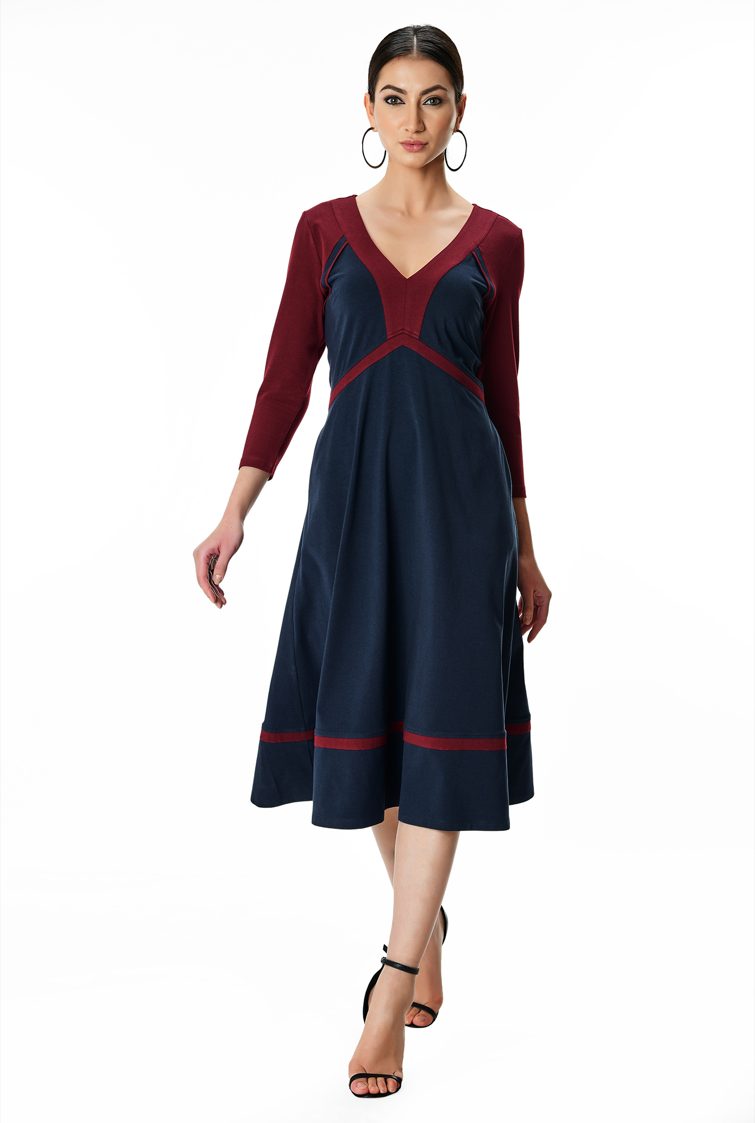 Shop Contrast trim cotton jersey empire dress eShakti