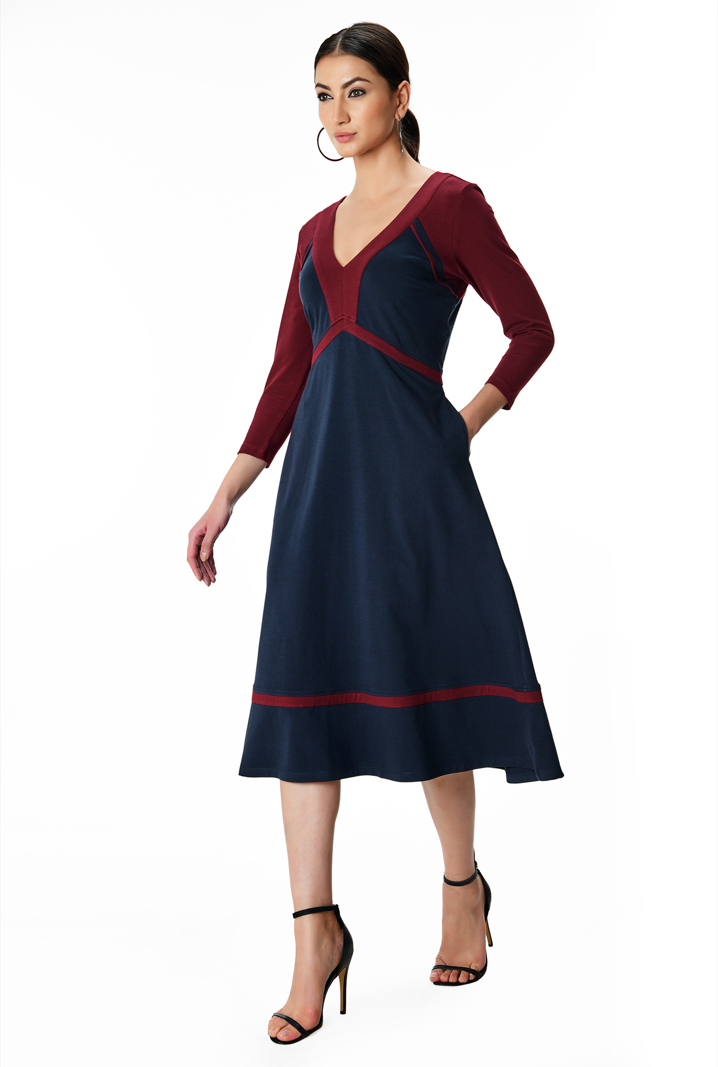 Shop Contrast trim cotton jersey empire dress eShakti