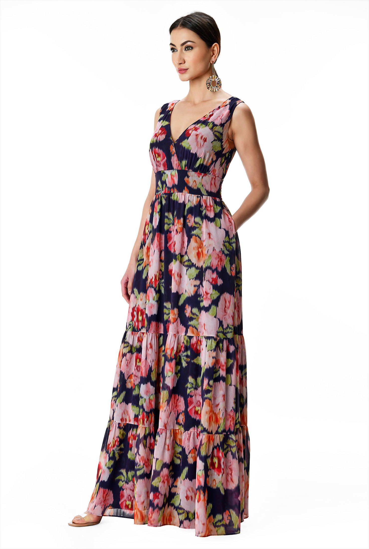 Shop Floral print georgette surplice maxi dress | eShakti