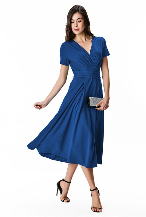 Cotton jersey pleated surplice dress