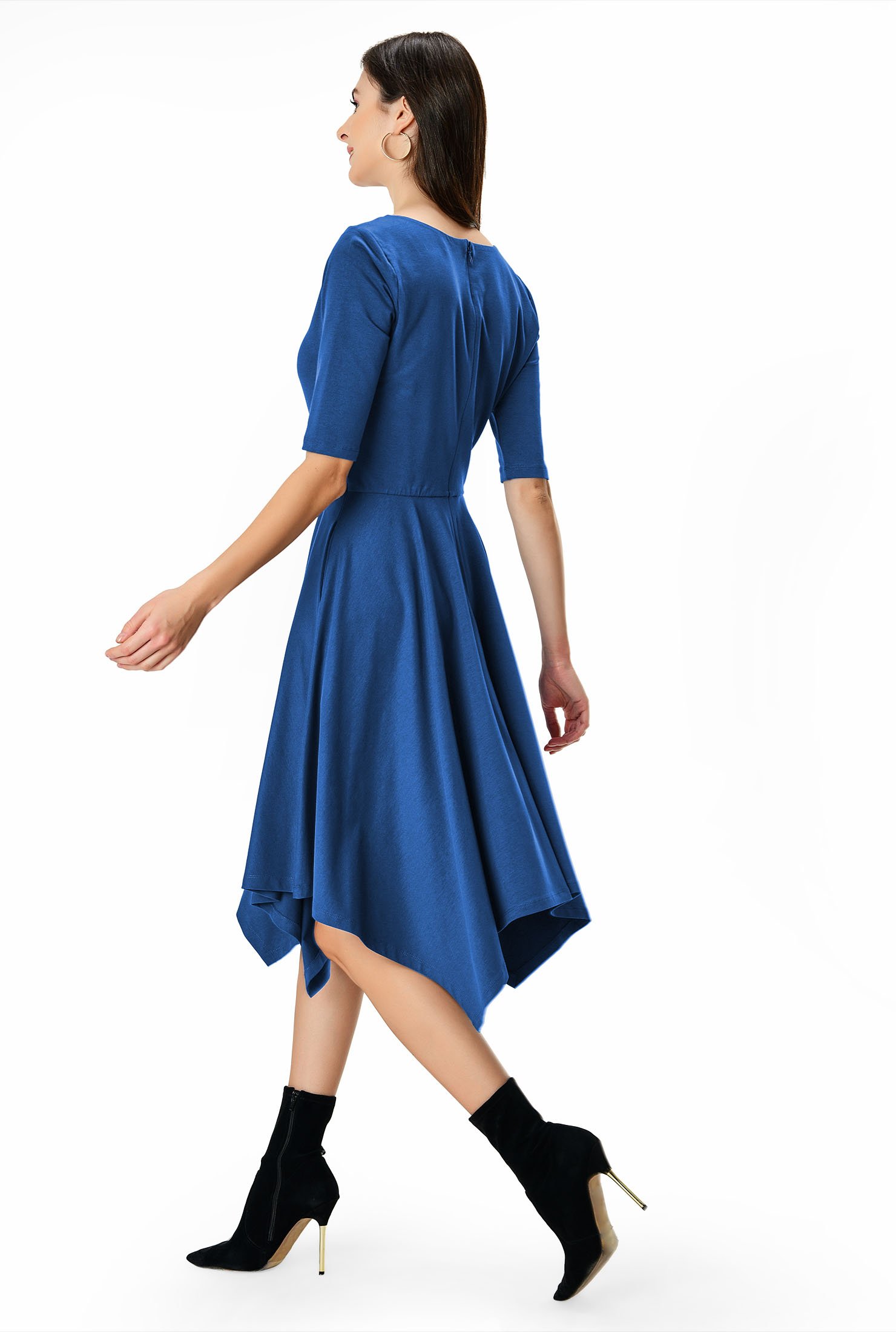 Shop Ruched front handkerchief hem cotton jersey dress | eShakti