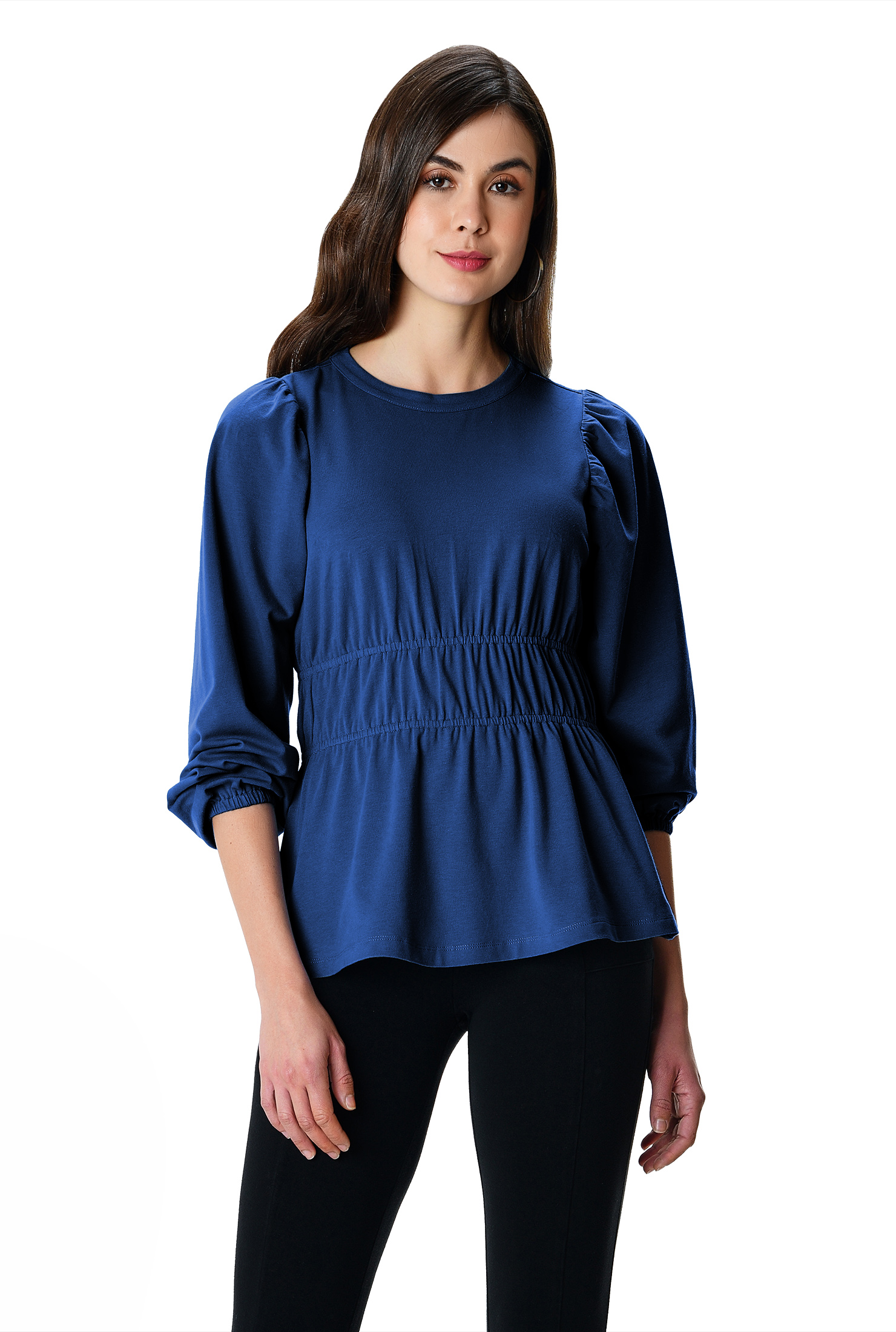 Shop Cotton jersey elastic waist blouse eShakti