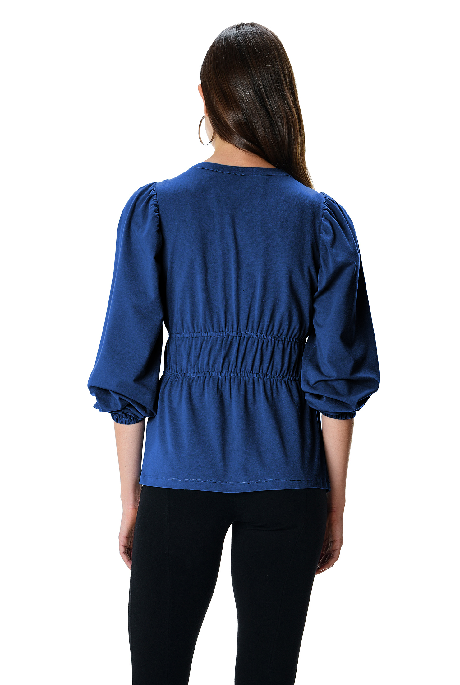 Shop Cotton jersey elastic waist blouse eShakti