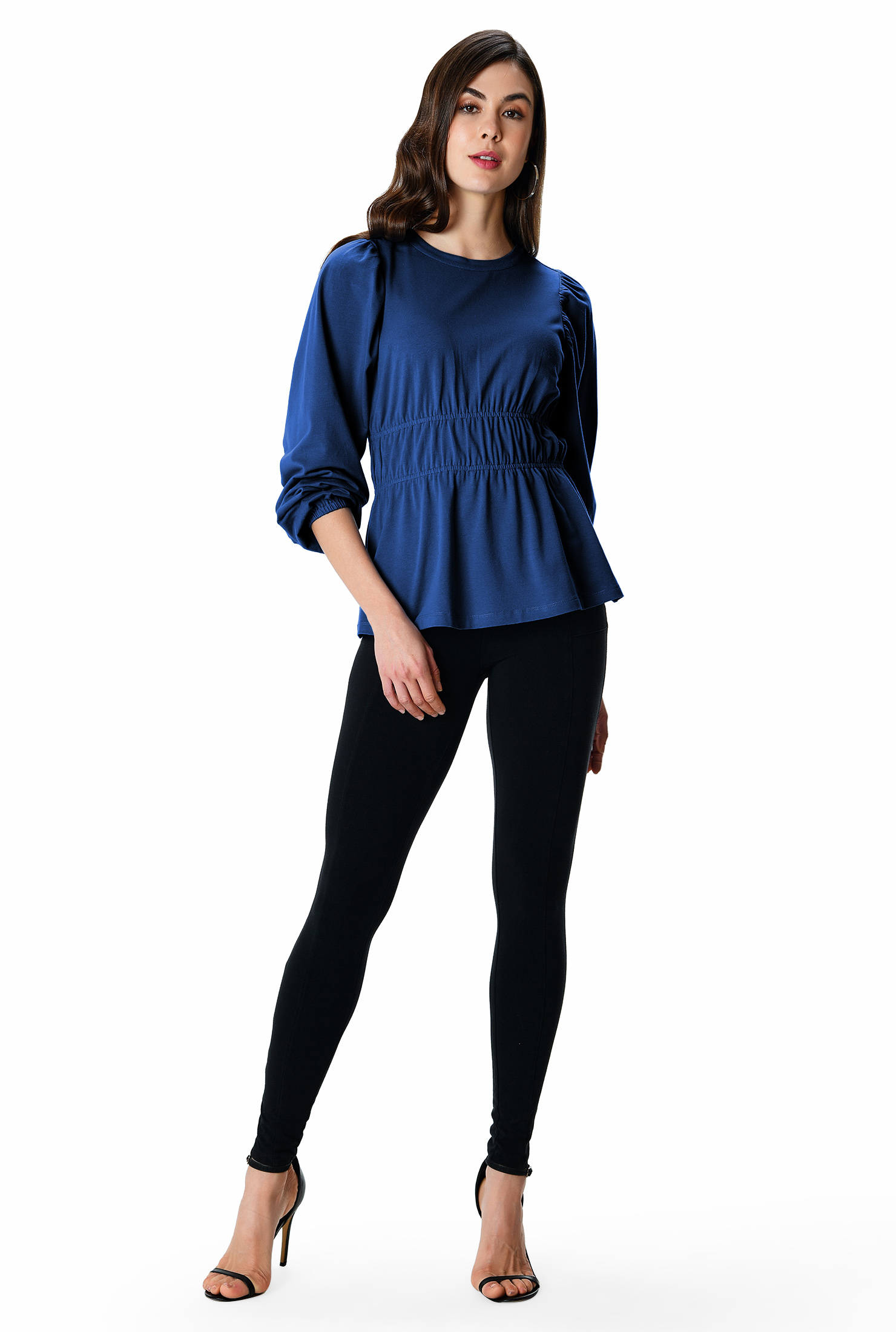 Shop Cotton jersey elastic waist blouse eShakti