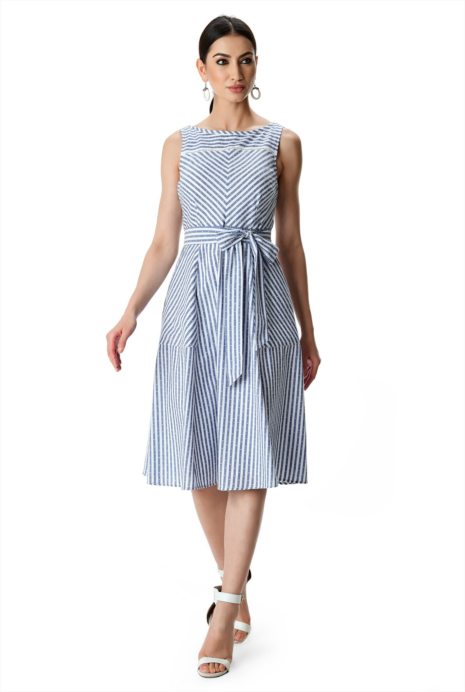 Shop Lace trim dobby stripe cotton dress | eShakti