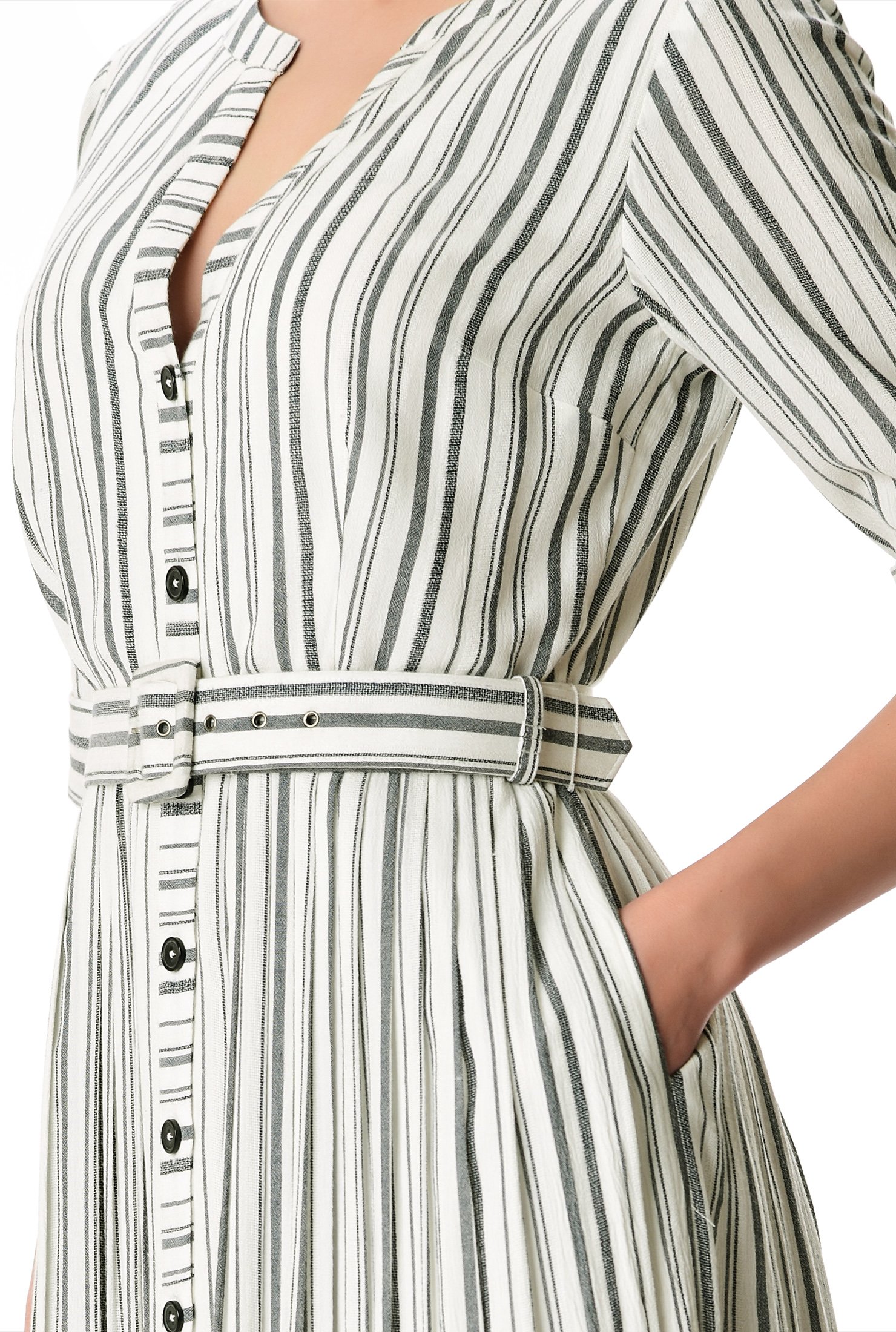 Shop Dobby Stripe Cotton Belted Shirtdress | EShakti