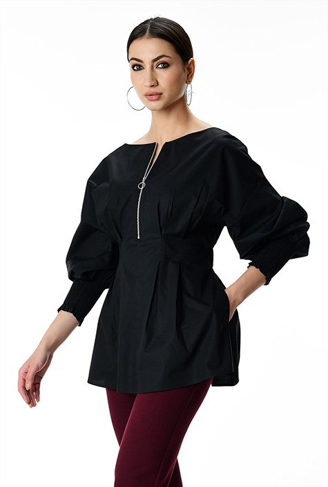 Blouse Black Cotton and Silk Poplin