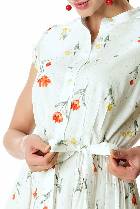 Shop Floral print cotton voile ruffle trim shirtdress | eShakti