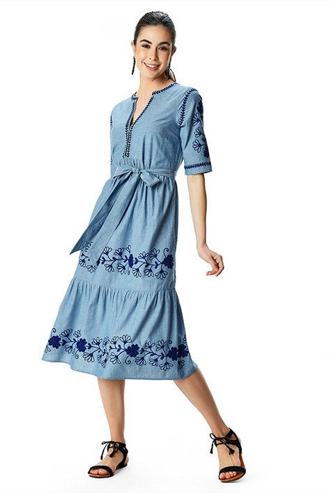 Embroidered hotsell chambray dress