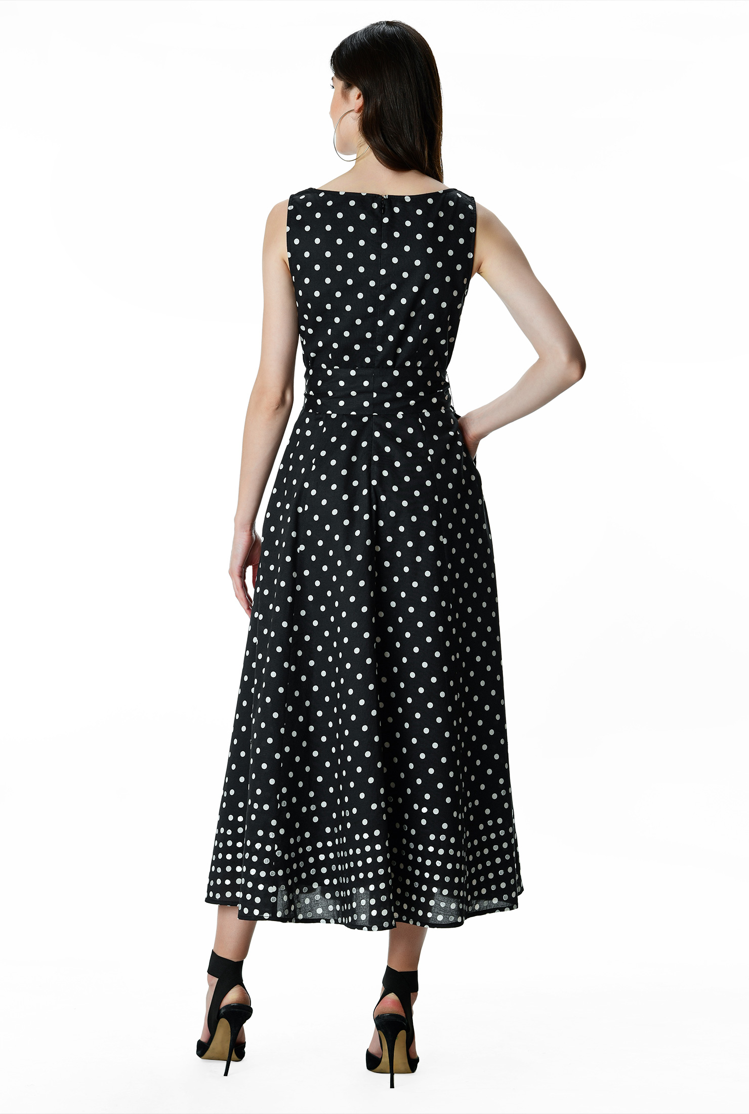 Shop Polka dot print and embroidery cotton dress eShakti