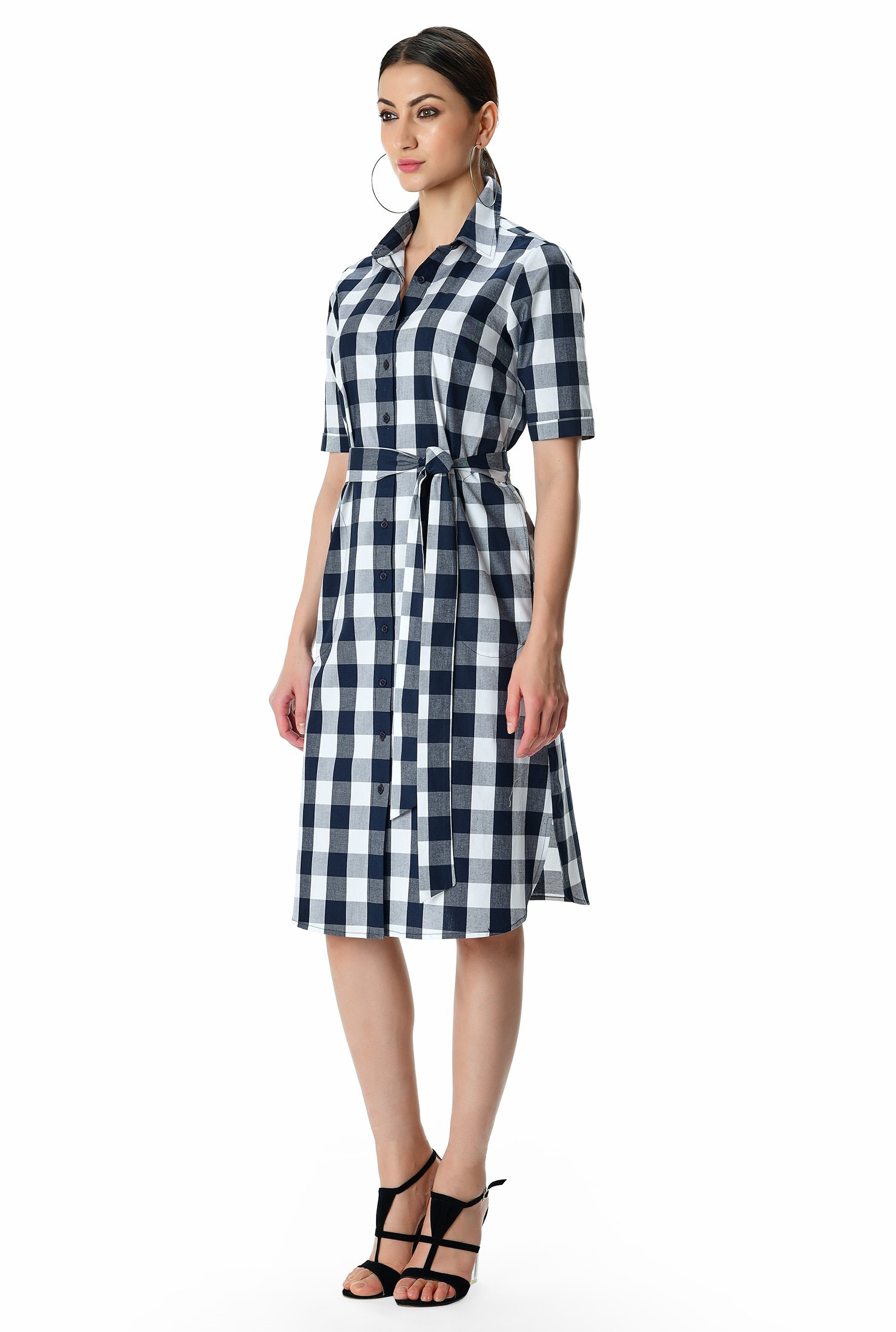 Shop Cotton check shift shirtdress | eShakti