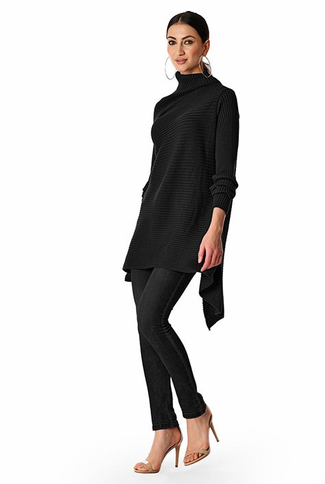 Shop Asymmetric hem merino wool blend rib-knit sweater