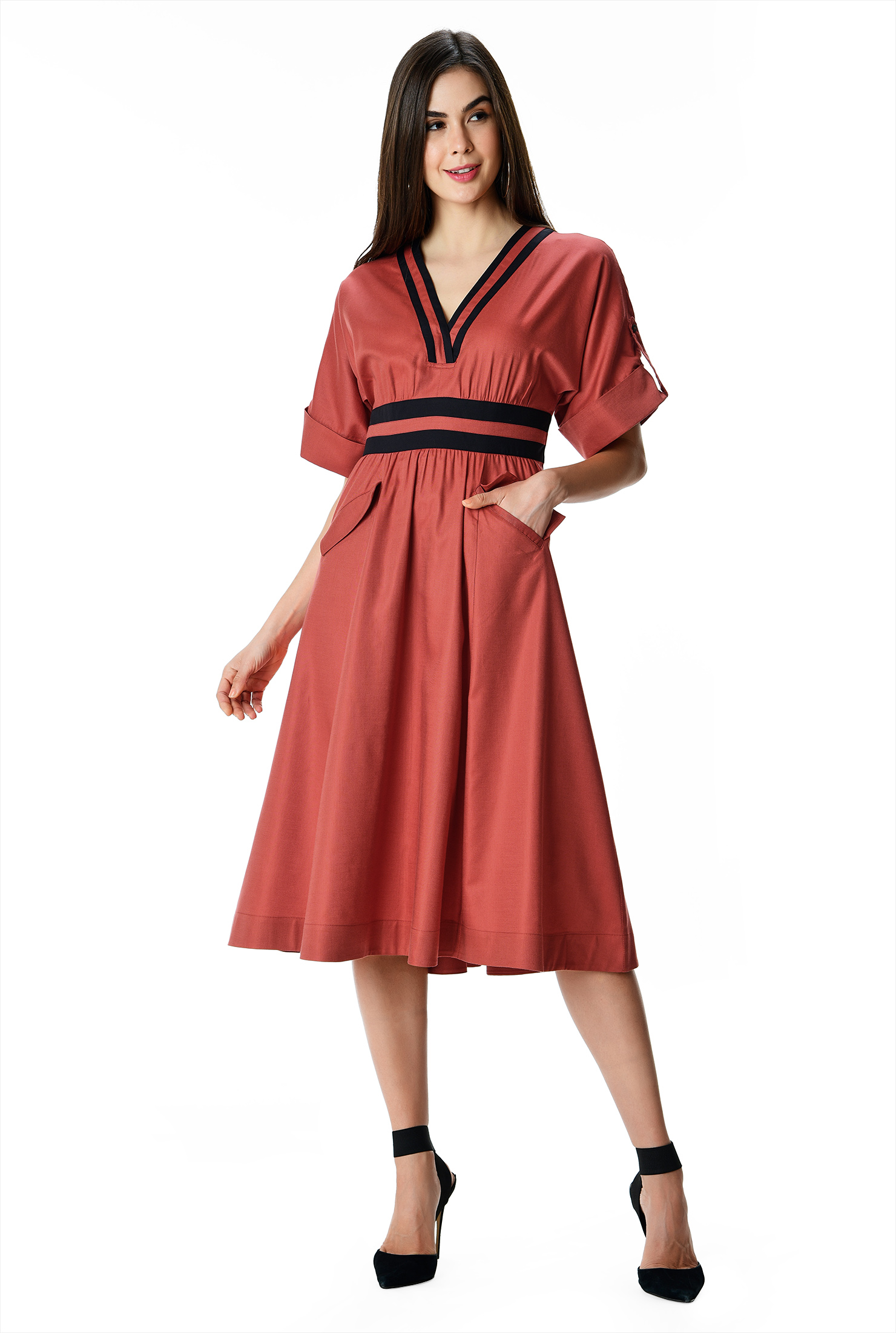 Shop Contrast trim fine twill tencel dress eShakti