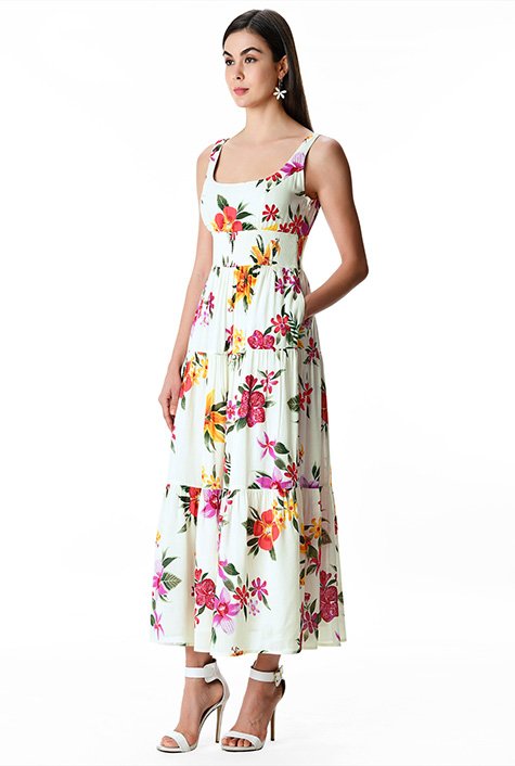 Shop Floral print cotton ruched tier sundress | eShakti