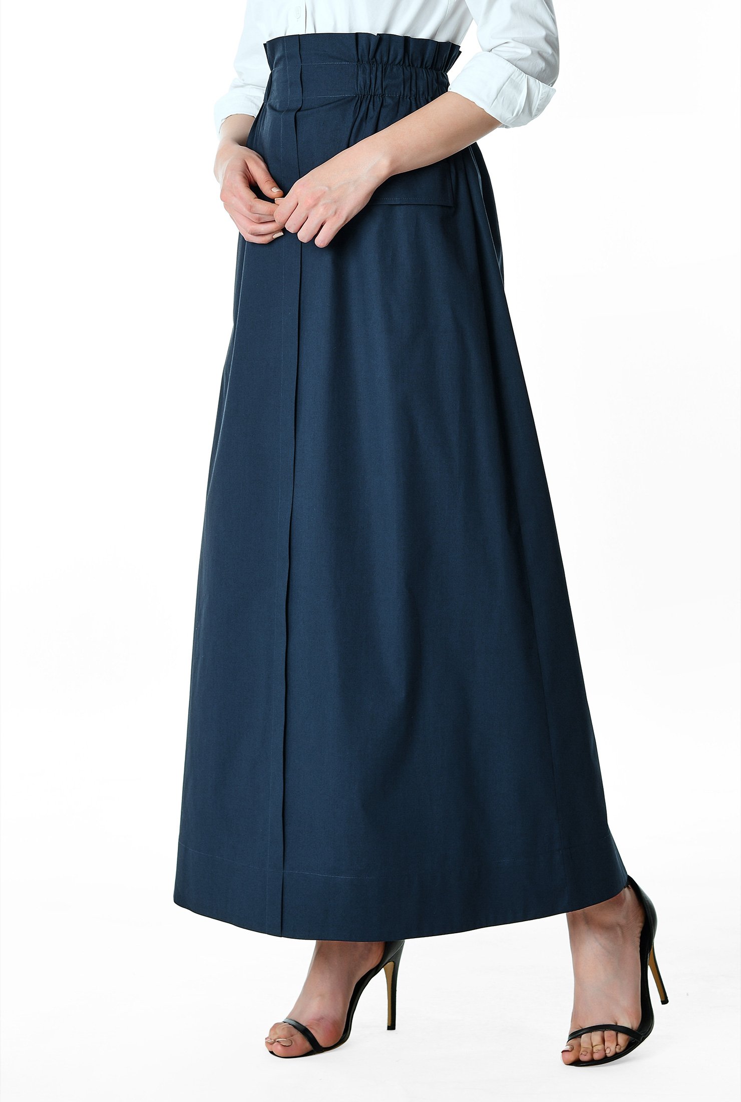 Shop Paperbag waist cotton poplin maxi skirt | eShakti