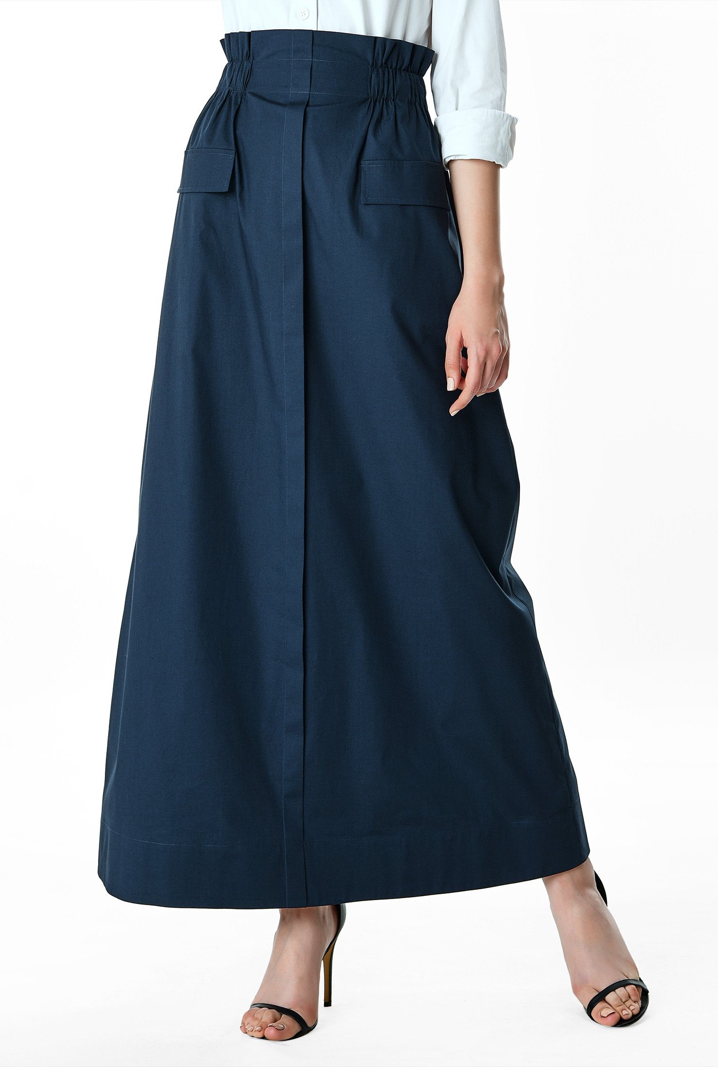 Shop Paperbag waist cotton poplin maxi skirt | eShakti