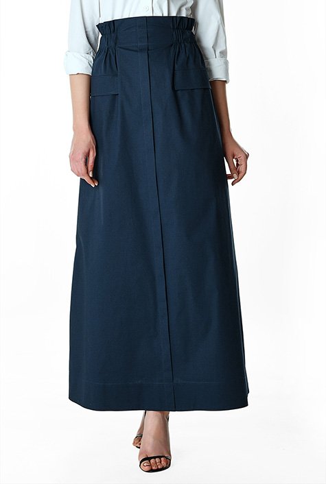 Paperbag waist cotton poplin maxi skirt