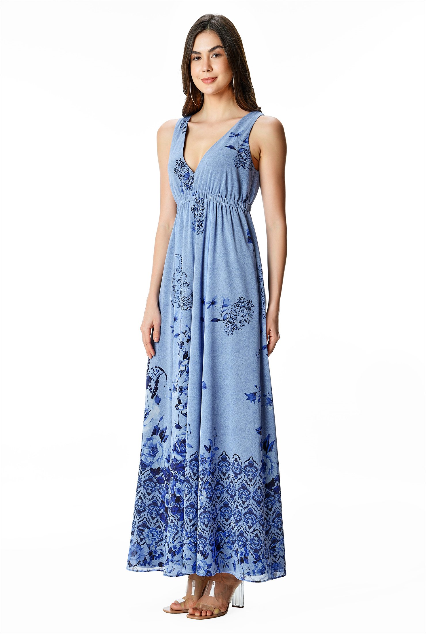 Shop Floral print georgette empire maxi dress | eShakti