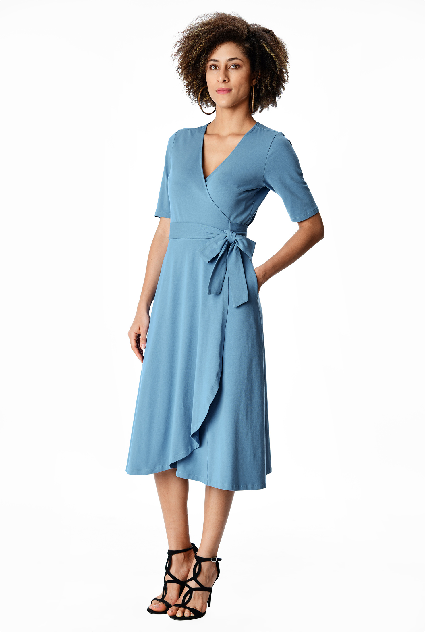 curved hem midi wrap dress