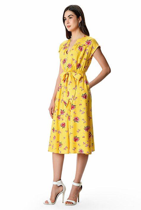 Shop Ruffle frill floral print shirred shirtdress | eShakti