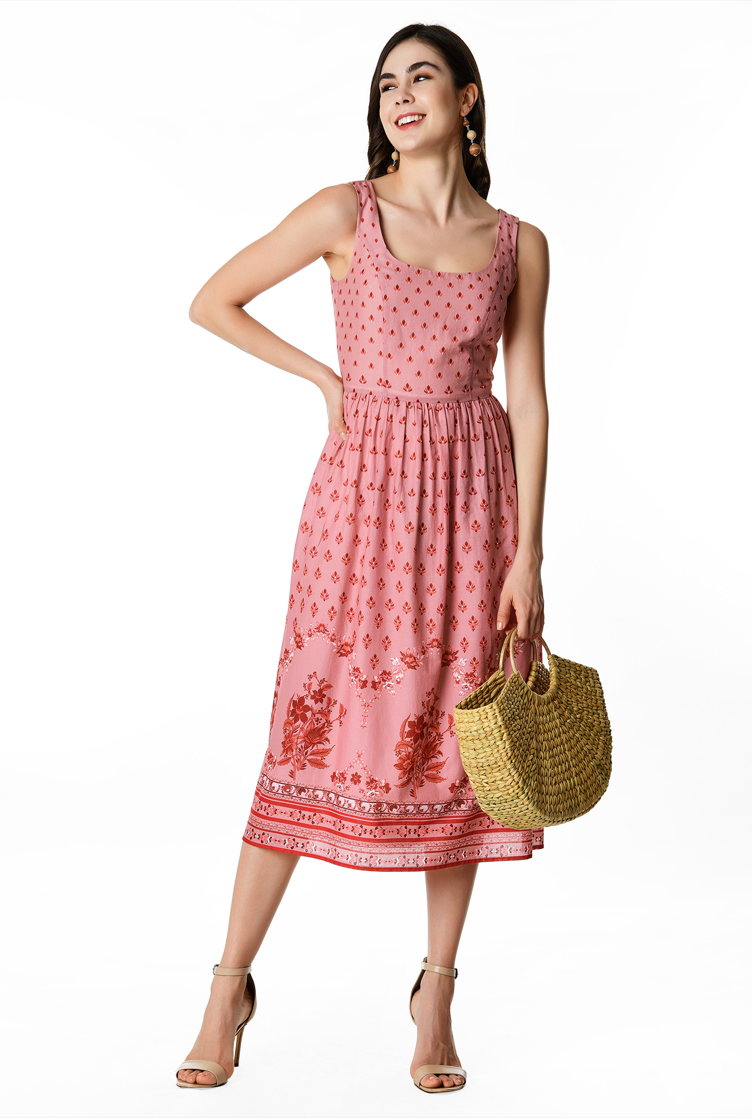 Shop Floral block print cotton voile dress eShakti