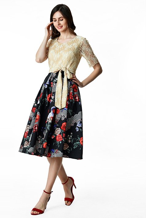 Floral lace on sale sash waist dress