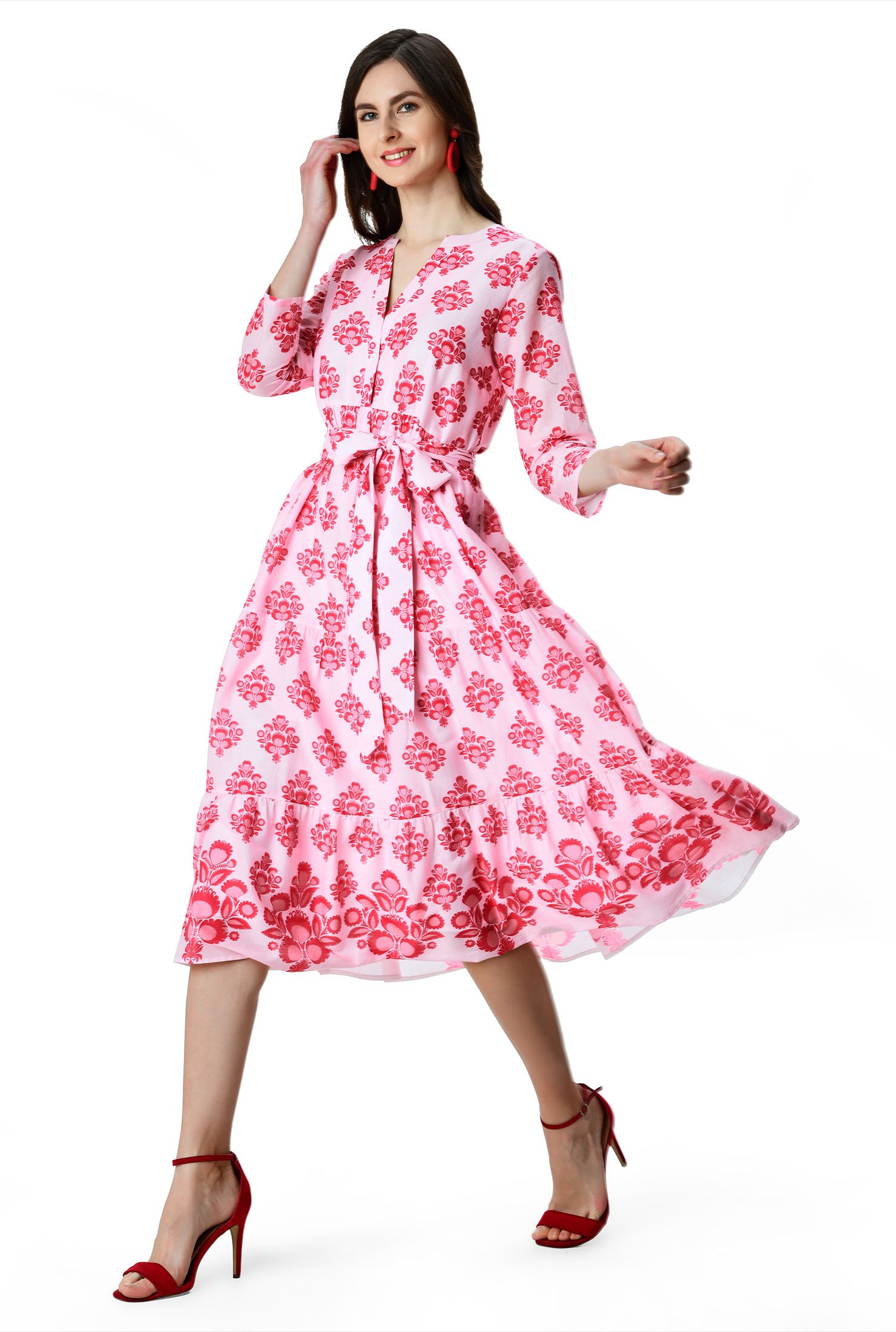 Shop Floral print cotton voile tiered shift dress | eShakti