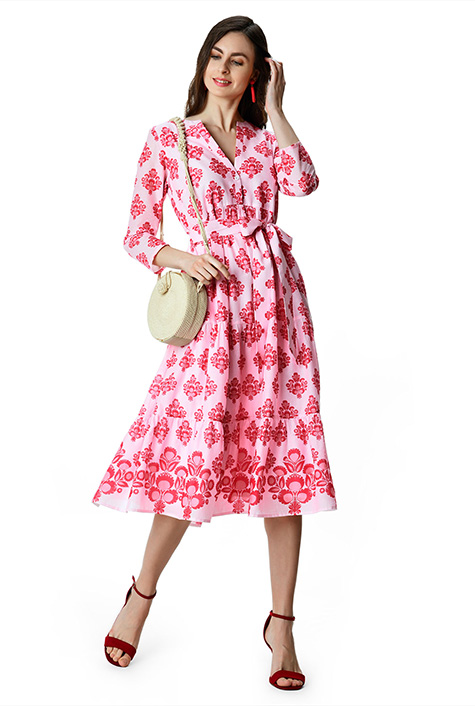 Shop Floral print cotton voile tiered shift dress | eShakti