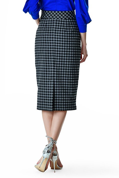 Brushed cotton twill check pencil skirt