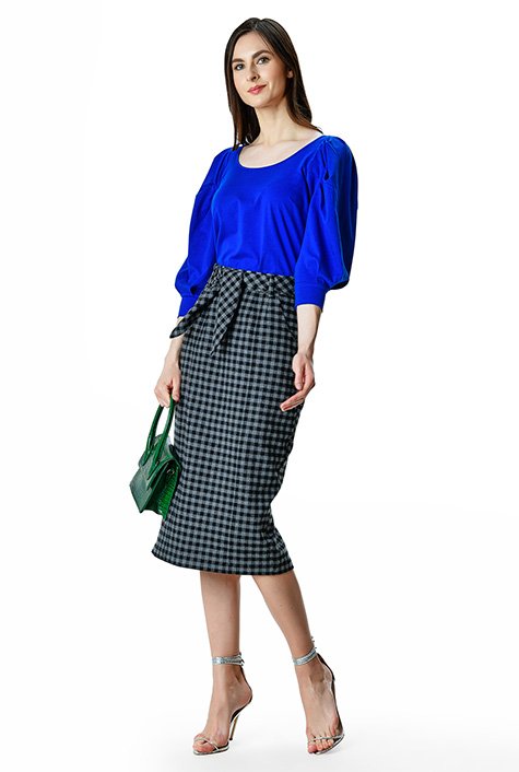 Women's Stretchy Fitted Front Split Midi Pencil Skirt,Calf-Length