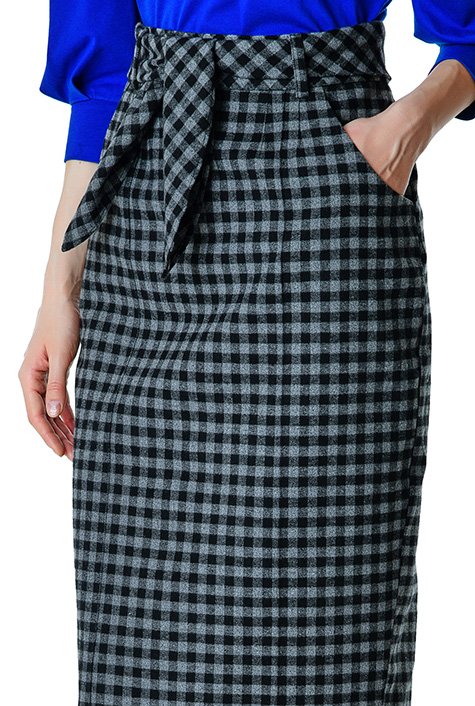 Brushed cotton twill check pencil skirt