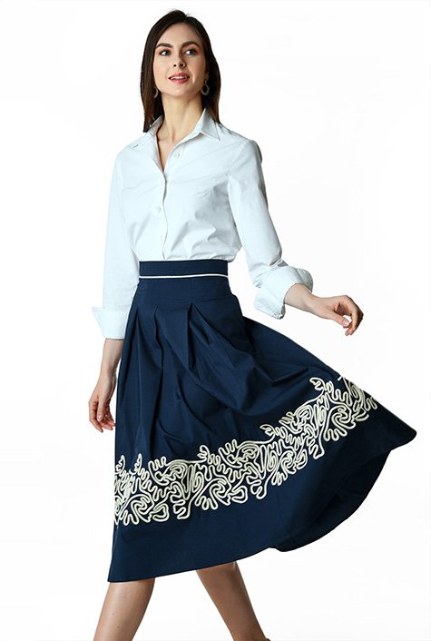 Shop Cord embroidery cotton poplin full skirt | eShakti