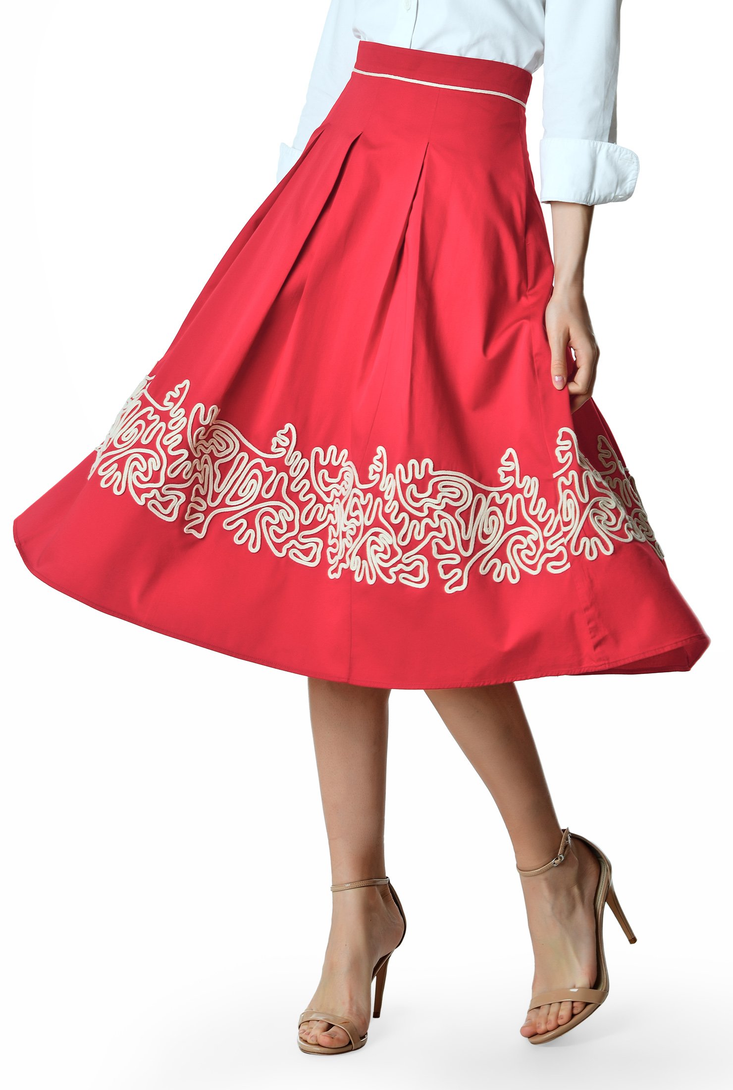 Shop Cord embroidery cotton satin full skirt | eShakti