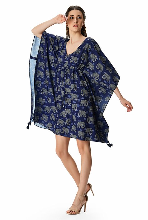 Elephant print crepe short kaftan