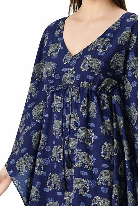 Elephant print crepe short kaftan