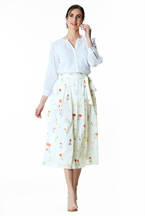Shop Floral print cotton voile skirt | eShakti