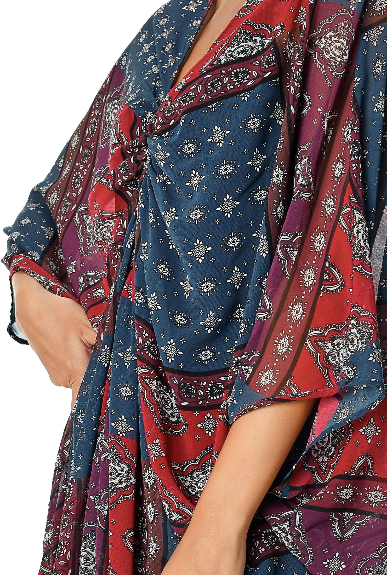 Ruched front scarf print georgette kaftan