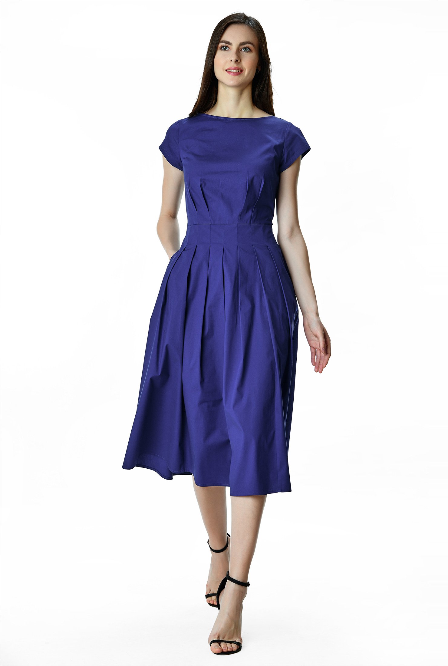 Shop Cotton poplin release pleat dress | eShakti