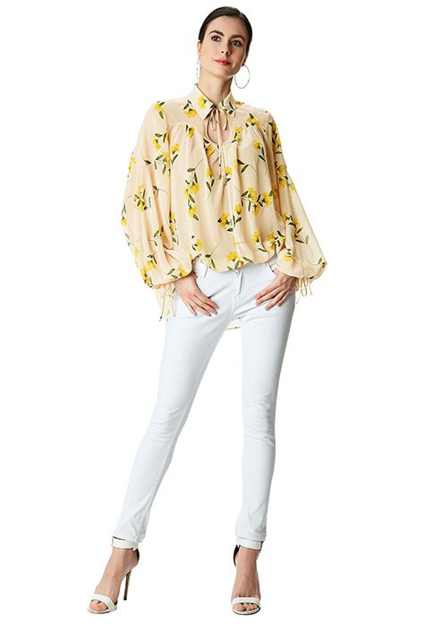 Sheer blouse - Light yellow/Floral - Ladies